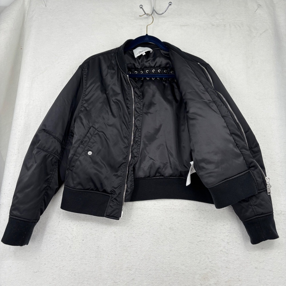 3.1 Phillip Lim Lace Up Back Bomber Jacket Size 8 Black Edgy Designer Zip Up - Picture 9 of 15